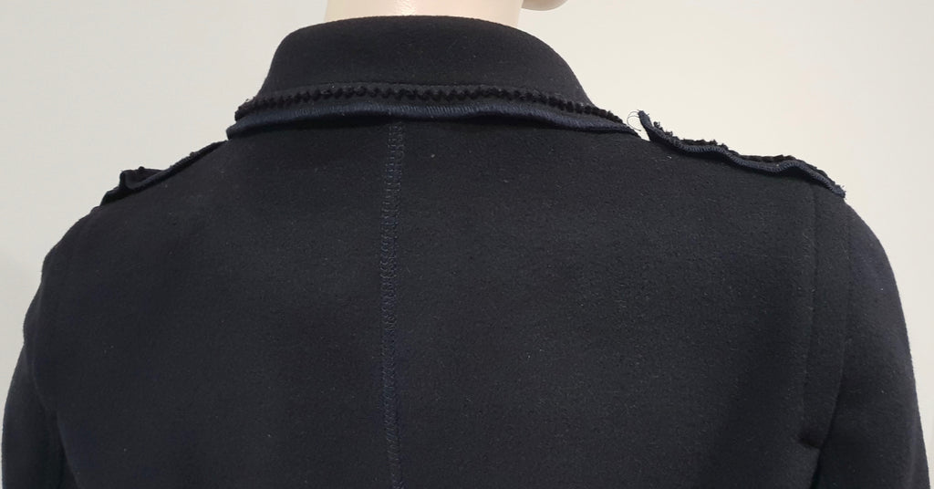 SONIA BY SONIA RYKIEL Navy Blue Wool Double Breast Pleat Hemline Jacket 40 UK12