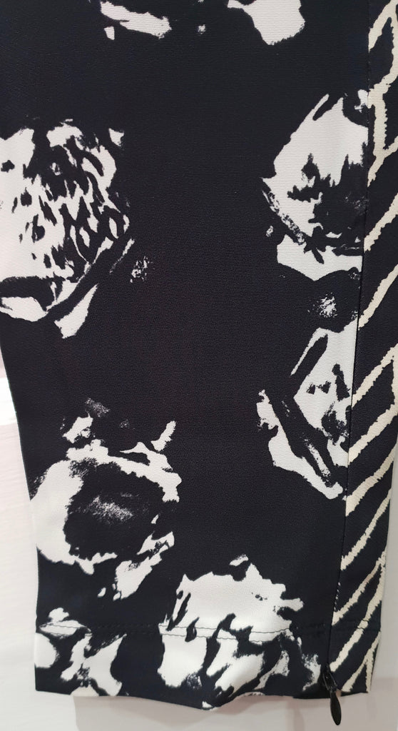 EMANUEL UNGARO PARIS Black & White Floral & Zig Zag Print Slim Leg Trousers UK10