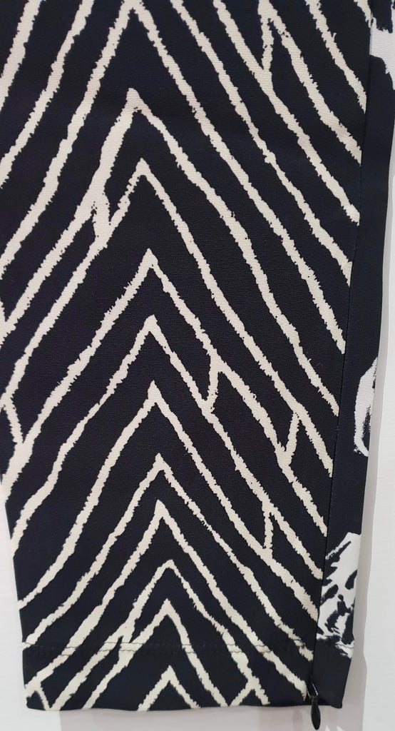 EMANUEL UNGARO PARIS Black & White Floral & Zig Zag Print Slim Leg Trousers UK10