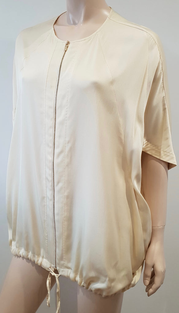 TORY BURCH Cream Silk Short Sleeve Zip Fastened Short Sleeve Blouse Top 6 UK10