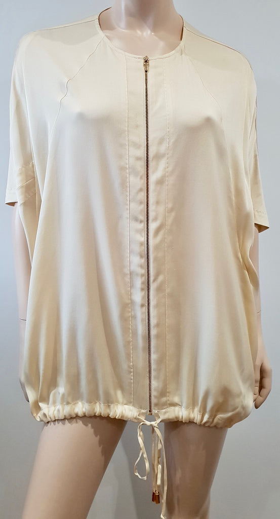 TORY BURCH Cream Silk Short Sleeve Zip Fastened Short Sleeve Blouse Top 6 UK10