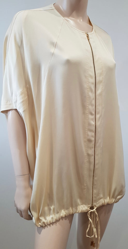 TORY BURCH Cream Silk Short Sleeve Zip Fastened Short Sleeve Blouse Top 6 UK10