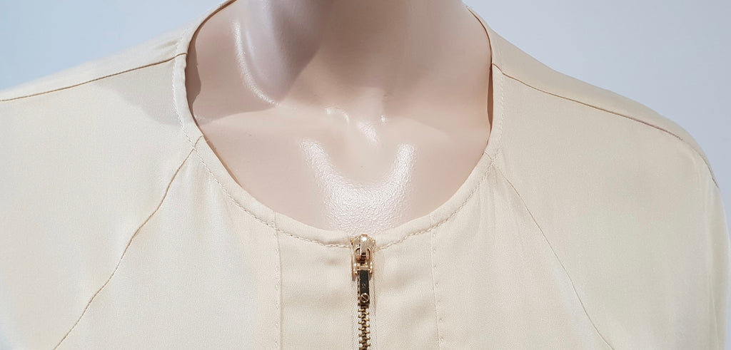 TORY BURCH Cream Silk Short Sleeve Zip Fastened Short Sleeve Blouse Top 6 UK10