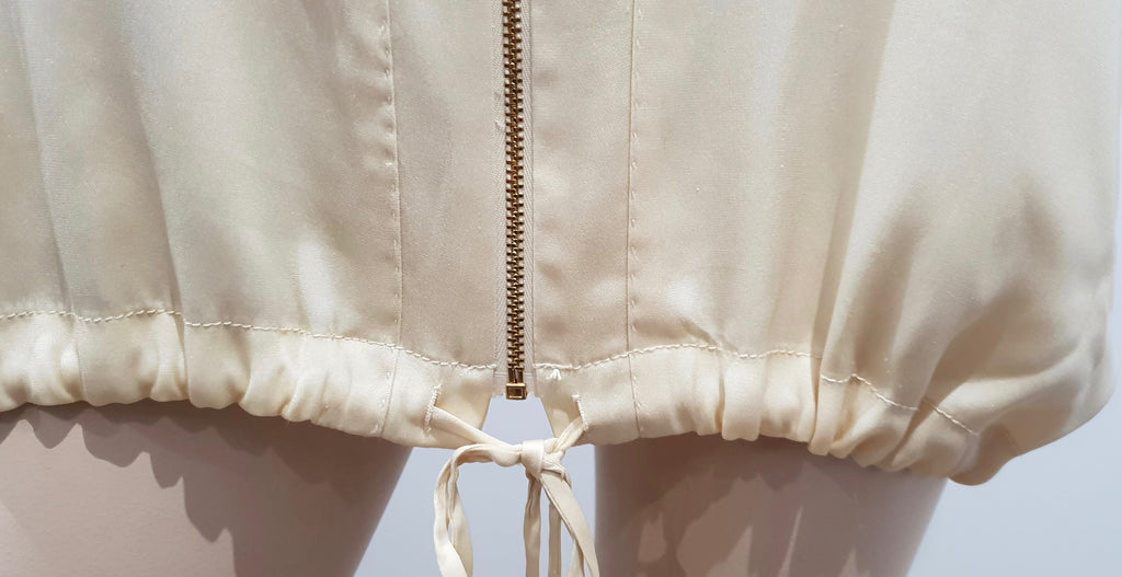 TORY BURCH Cream Silk Short Sleeve Zip Fastened Short Sleeve Blouse Top 6 UK10