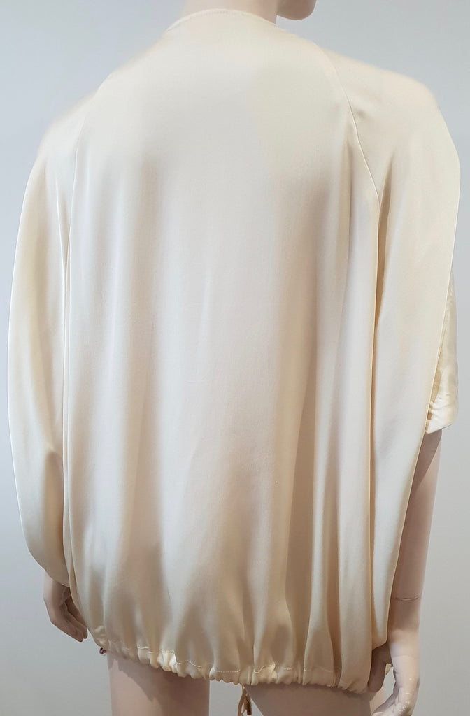TORY BURCH Cream Silk Short Sleeve Zip Fastened Short Sleeve Blouse Top 6 UK10