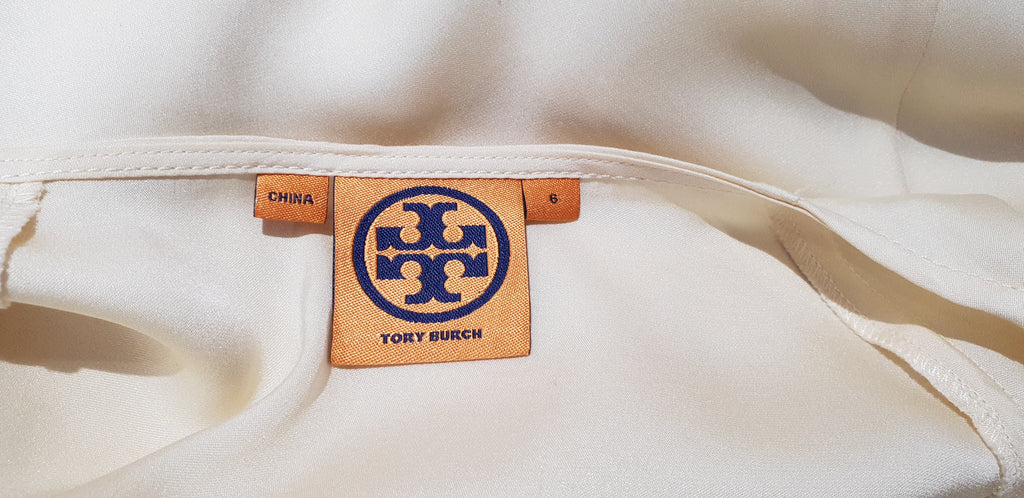 TORY BURCH Cream Silk Short Sleeve Zip Fastened Short Sleeve Blouse Top 6 UK10