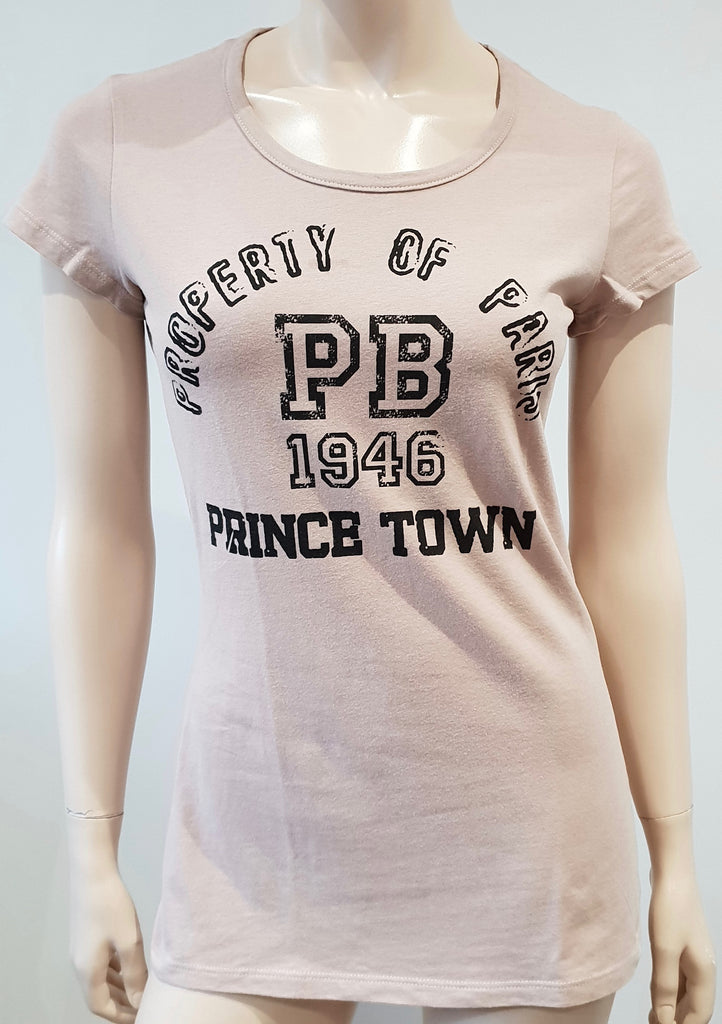 PIERRE BALMAIN Dusky Pink Cotton Round Neck Short Sleeve Printed T-Shirt Tee Top