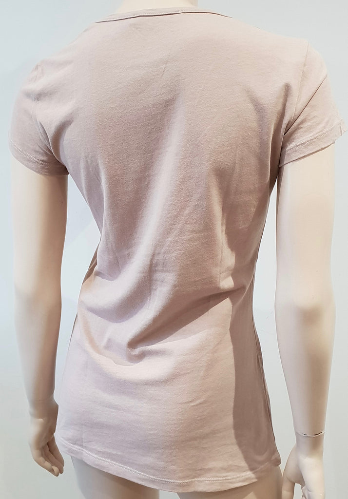 PIERRE BALMAIN Dusky Pink Cotton Round Neck Short Sleeve Printed T-Shirt Tee Top