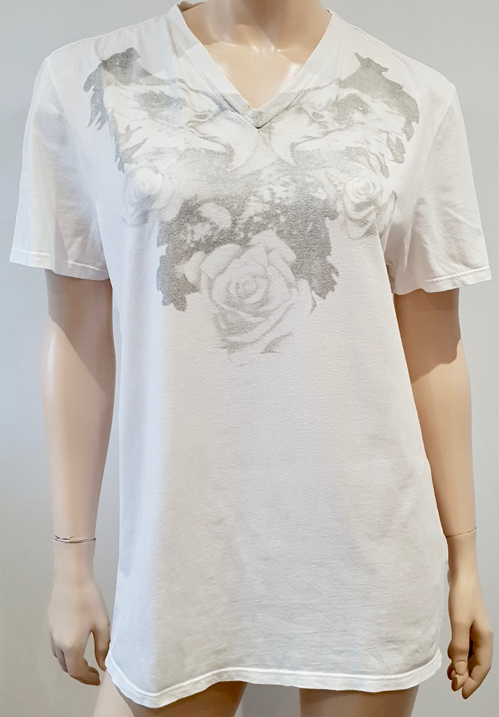 MAISON MARTIN MARGIELA White Cotton Floral Print Short Sleeve T-Shirt Tee Top
