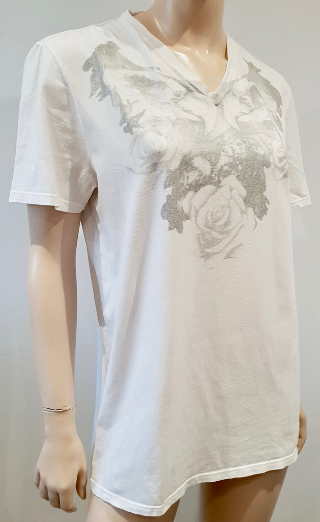 MAISON MARTIN MARGIELA White Cotton Floral Print Short Sleeve T-Shirt Tee Top