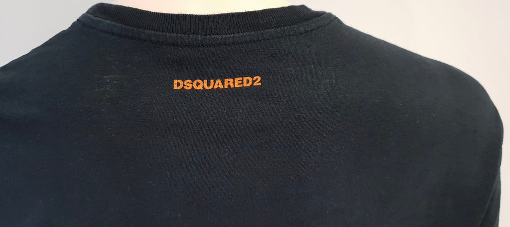 DSQUARED2 Menswear Black Cotton Linen Tribal Print Short Sleeve T-Shirt Tee Top