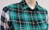 SANDRO PARIS Green Grey Black Silk Check Collared Long Sleeve Blouse Shirt Top S