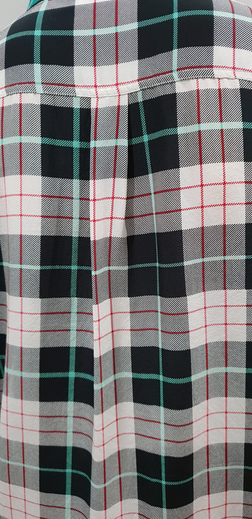 SANDRO PARIS Green Grey Black Silk Check Collared Long Sleeve Blouse Shirt Top S