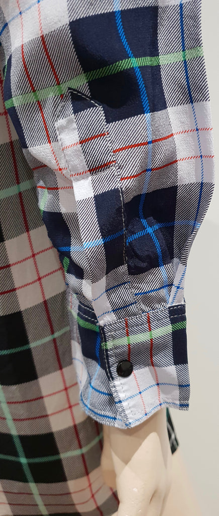 SANDRO PARIS Green Grey Black Silk Check Collared Long Sleeve Blouse Shirt Top S