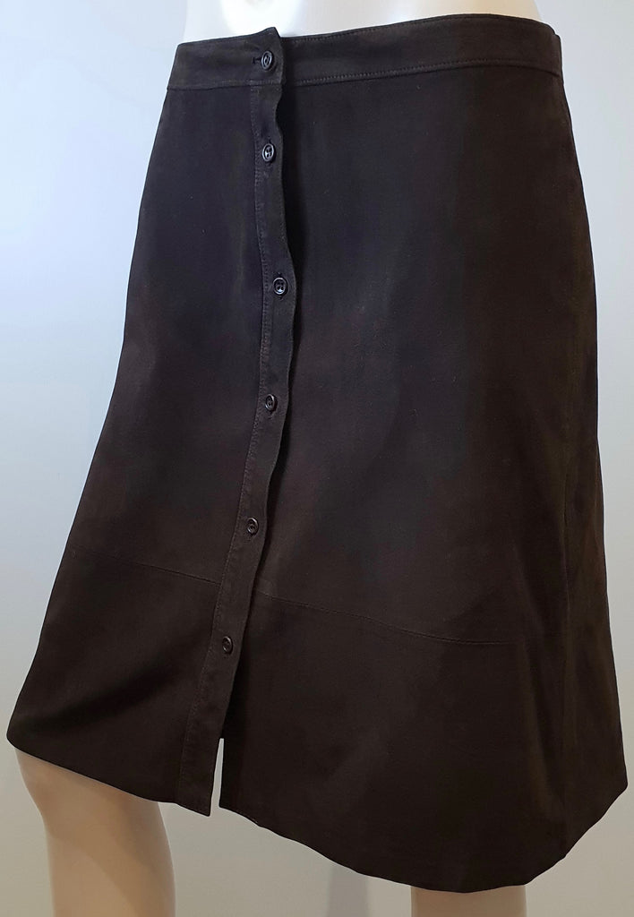 FARHI NICOLE FARHI Chocolate Brown Suede Button Fastened A-Line Skirt EU38 UK12