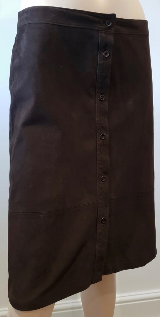 FARHI NICOLE FARHI Chocolate Brown Suede Button Fastened A-Line Skirt EU38 UK12