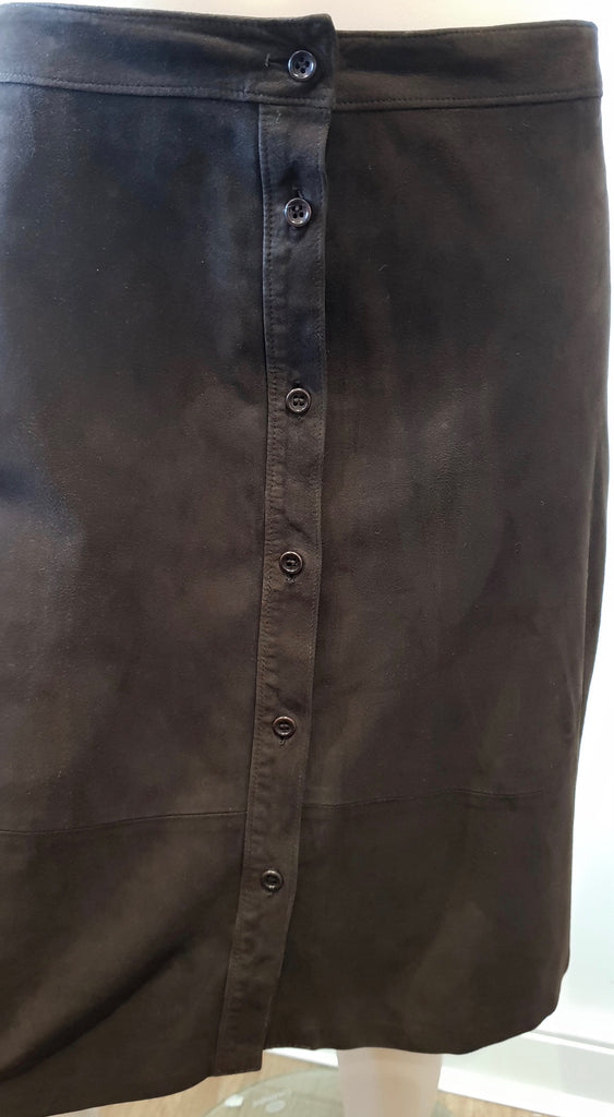 FARHI NICOLE FARHI Chocolate Brown Suede Button Fastened A-Line Skirt EU38 UK12
