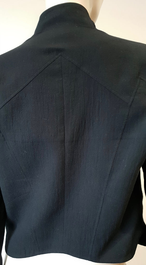 HELMUT LANG Black Textured Cotton Wool Zipper Long Leather Sleeve Blazer Jacket