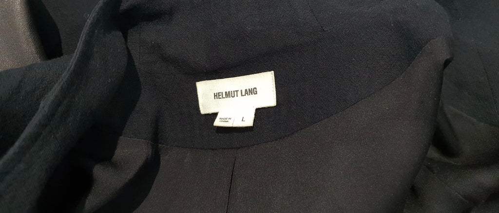 HELMUT LANG Black Textured Cotton Wool Zipper Long Leather Sleeve Blazer Jacket