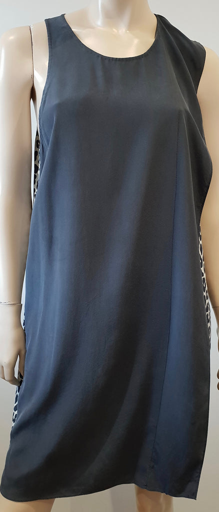 3.1 PHILLIP LIM Charcoal Grey & Cream Silk Animal Print Sleeveless Shift Dress 6