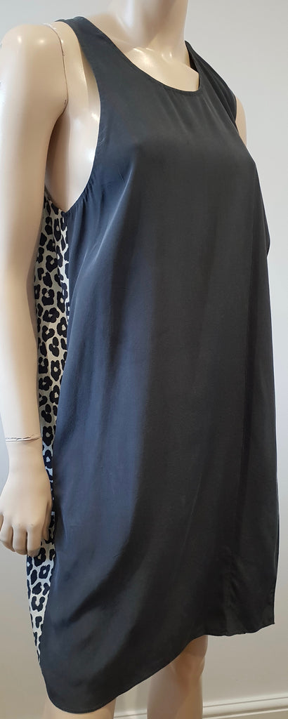 3.1 PHILLIP LIM Charcoal Grey & Cream Silk Animal Print Sleeveless Shift Dress 6