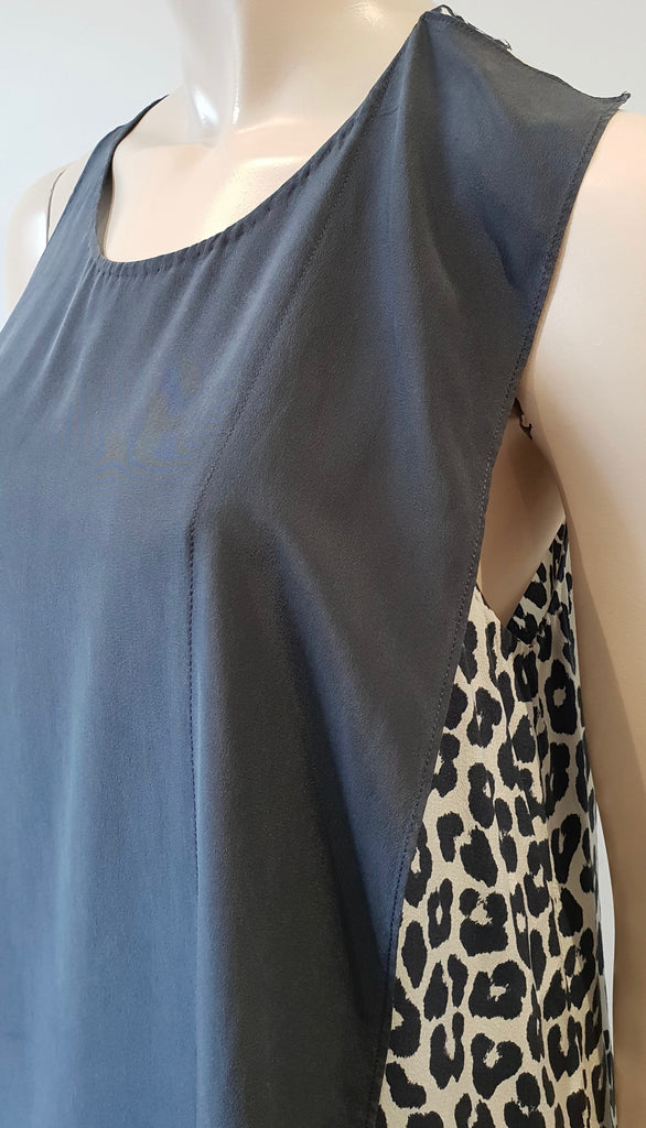 3.1 PHILLIP LIM Charcoal Grey & Cream Silk Animal Print Sleeveless Shift Dress 6
