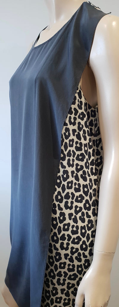 3.1 PHILLIP LIM Charcoal Grey & Cream Silk Animal Print Sleeveless Shift Dress 6