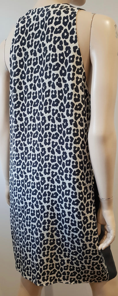 3.1 PHILLIP LIM Charcoal Grey & Cream Silk Animal Print Sleeveless Shift Dress 6