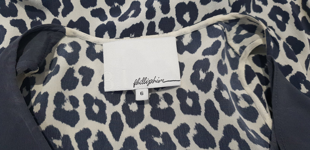 3.1 PHILLIP LIM Charcoal Grey & Cream Silk Animal Print Sleeveless Shift Dress 6