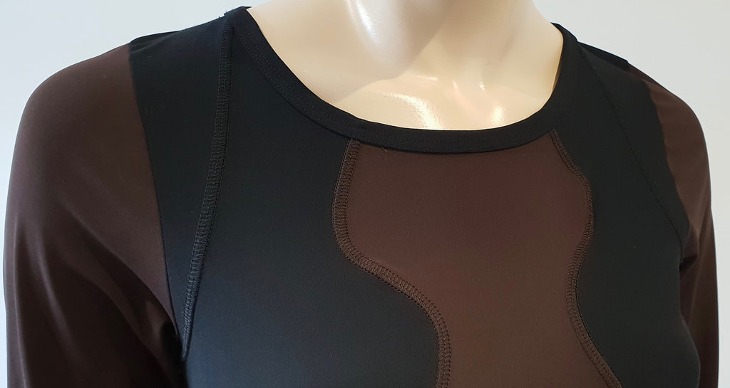 MIU MIU Black Brown & Orange Panelled Long Sleeve Fitted Stretch Bodycon Dress M
