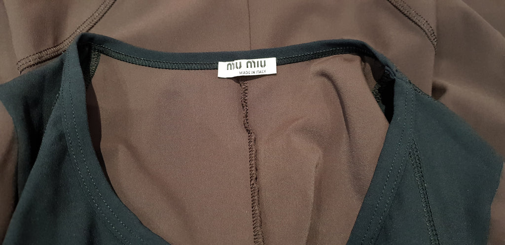 MIU MIU Black Brown & Orange Panelled Long Sleeve Fitted Stretch Bodycon Dress M