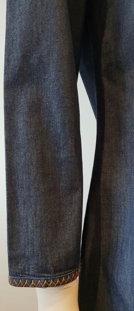 MIU MIU Dark Blue Cotton Scoop Eyelet Neckline 3/4 Sleeve Midi Dress 44 UK12