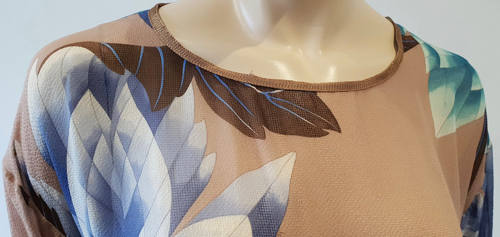 MISSONI Beige Silk Multicolour Bold Floral Print Long Sleeve Sheer Dress IT44 12