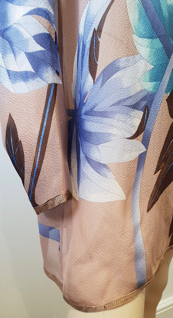 MISSONI Beige Silk Multicolour Bold Floral Print Long Sleeve Sheer Dress IT44 12