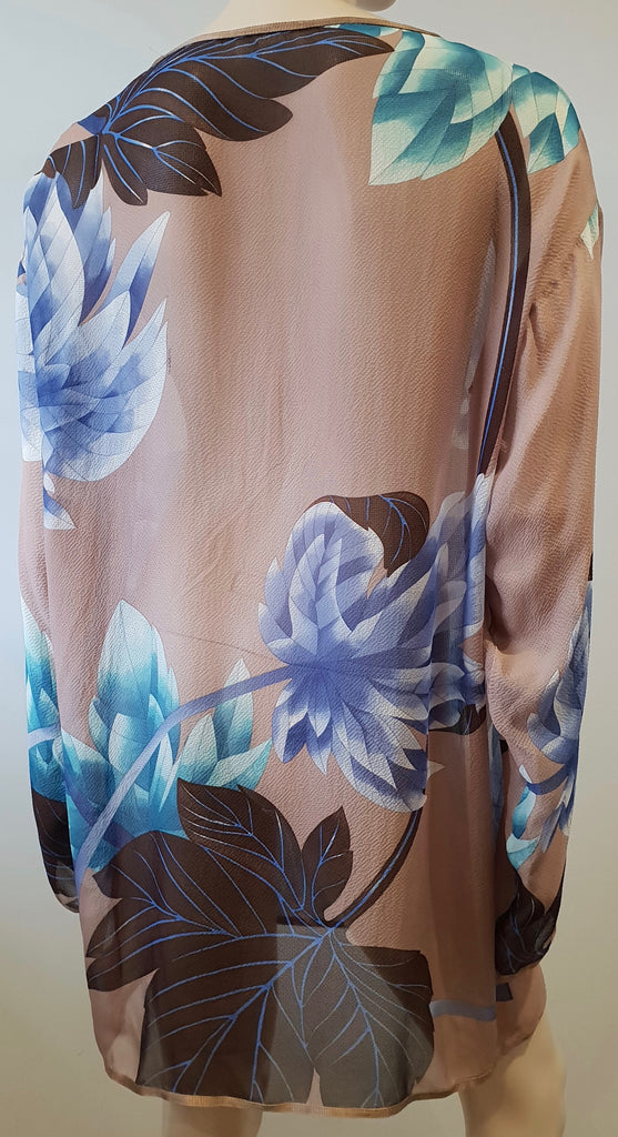 MISSONI Beige Silk Multicolour Bold Floral Print Long Sleeve Sheer Dress IT44 12