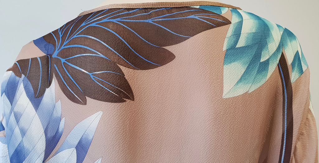 MISSONI Beige Silk Multicolour Bold Floral Print Long Sleeve Sheer Dress IT44 12