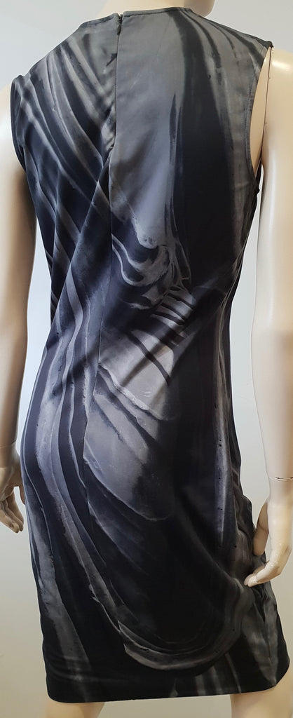FELIPE OLIVERIA BAPTISTA Grey Black Abstract Print Fitted Stretch Bodycon Dress