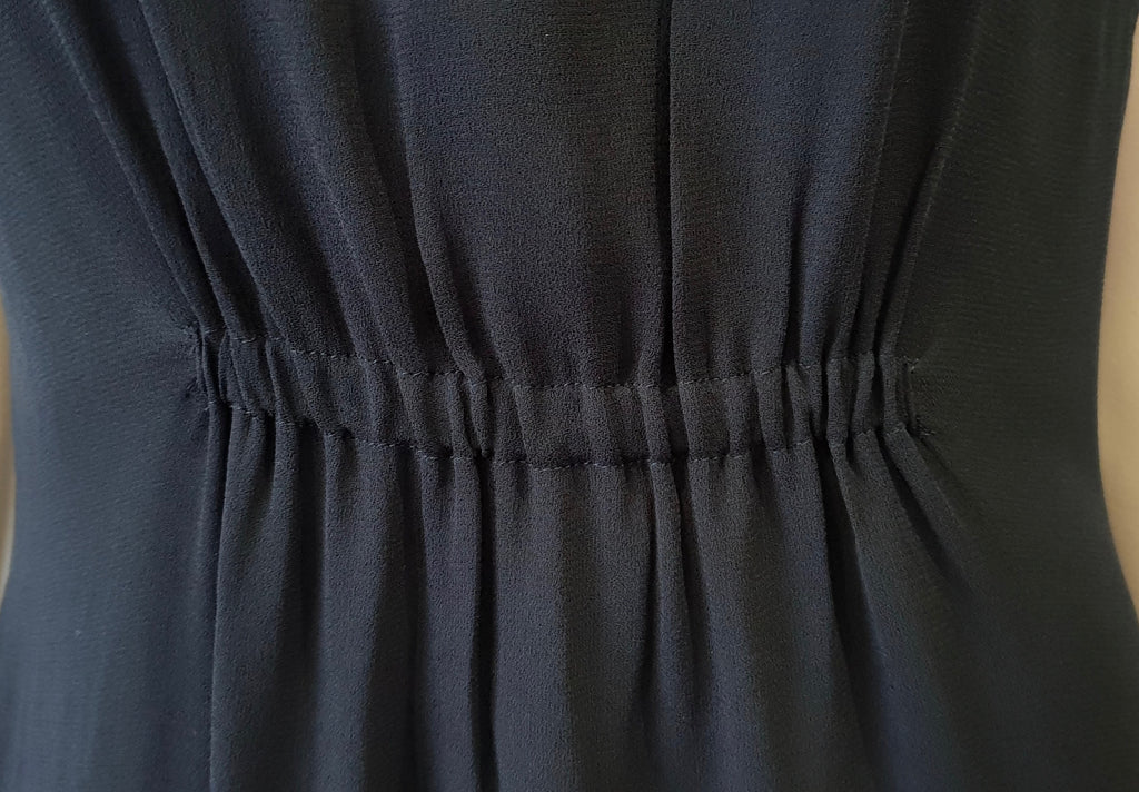 MIU MIU Black Tie Neckline Short Sleeve Elastic Waist Sheer Evening Dress IT44