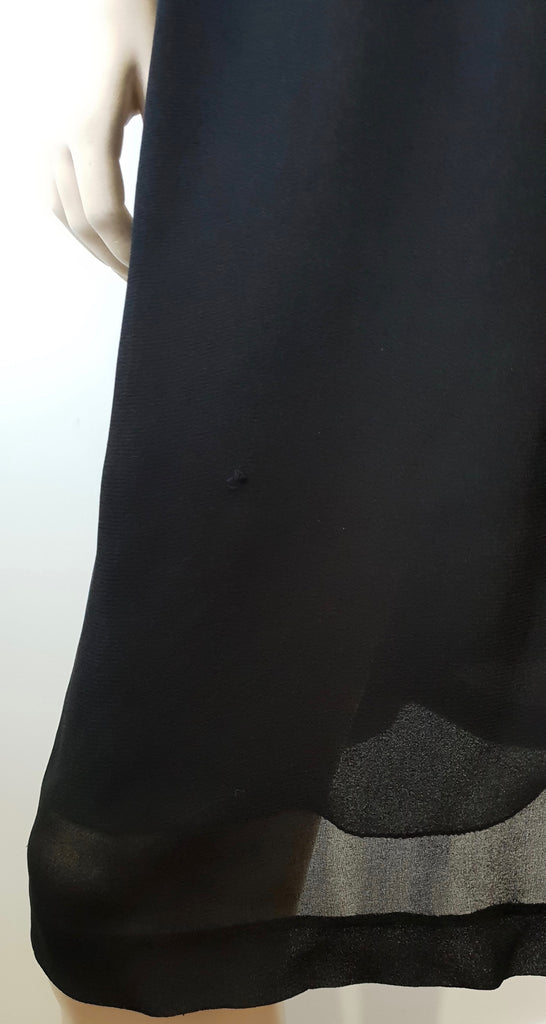 MIU MIU Black Tie Neckline Short Sleeve Elastic Waist Sheer Evening Dress IT44