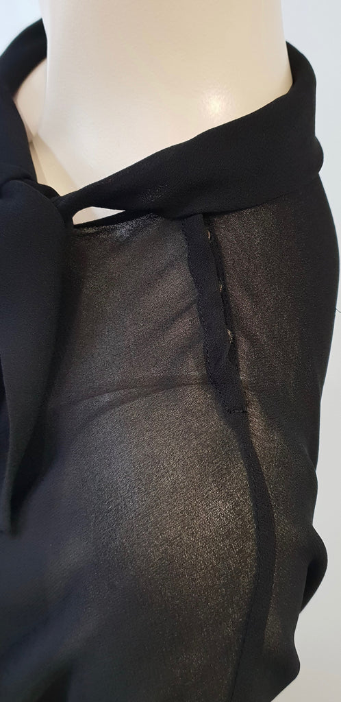 MIU MIU Black Tie Neckline Short Sleeve Elastic Waist Sheer Evening Dress IT44