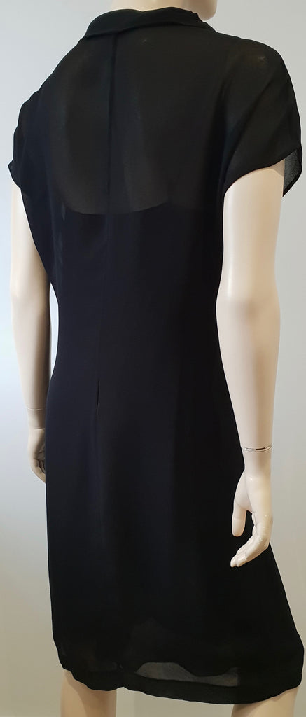 MIU MIU Black Tie Neckline Short Sleeve Elastic Waist Sheer Evening Dress IT44