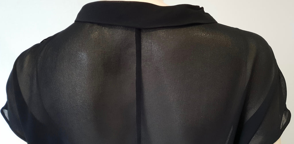 MIU MIU Black Tie Neckline Short Sleeve Elastic Waist Sheer Evening Dress IT44