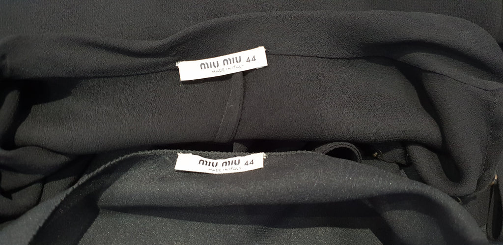 MIU MIU Black Tie Neckline Short Sleeve Elastic Waist Sheer Evening Dress IT44