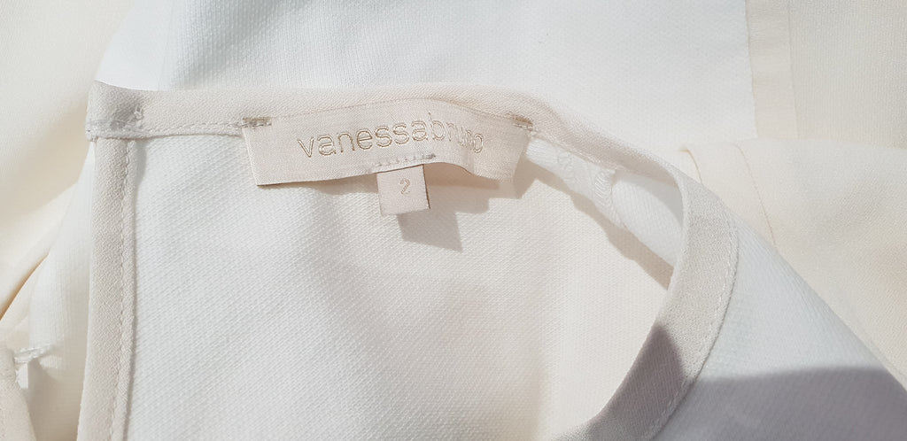 VANESSA BRUNO Cream Cotton Panelled Pleated Short Sleeve Tunic Dress Sz:2; UK8