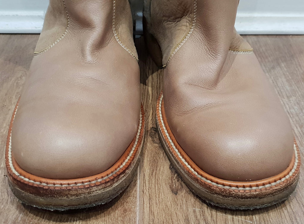 BARBARA BUI Beige Leather & Suede Cream Shearling Trim Flat Winter Boots 39 UK6