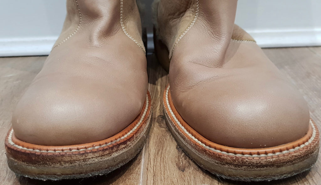 BARBARA BUI Beige Leather & Suede Cream Shearling Trim Flat Winter Boots 39 UK6