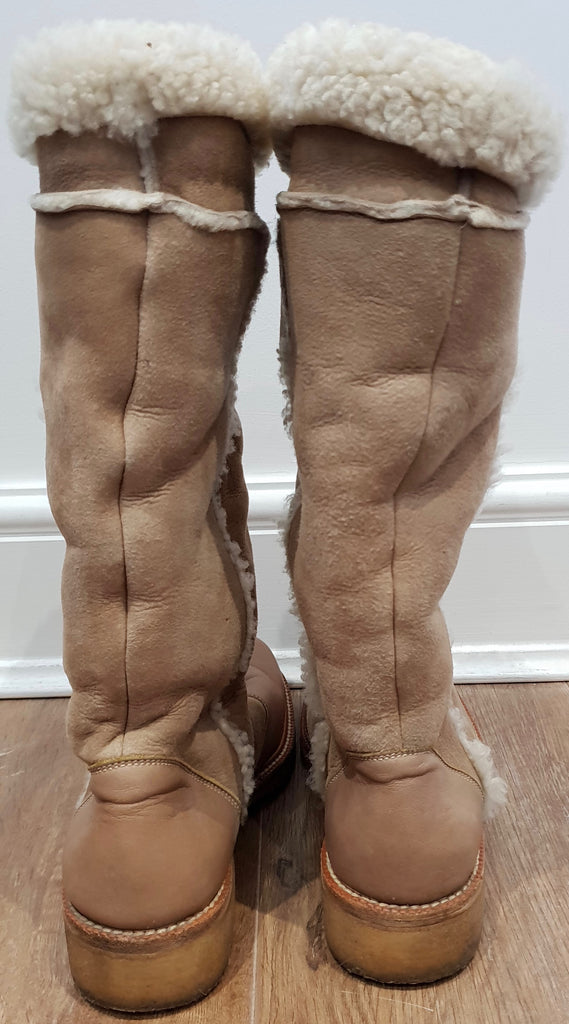 BARBARA BUI Beige Leather & Suede Cream Shearling Trim Flat Winter Boots 39 UK6