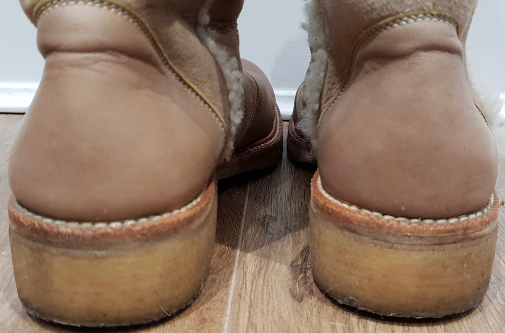 BARBARA BUI Beige Leather & Suede Cream Shearling Trim Flat Winter Boots 39 UK6