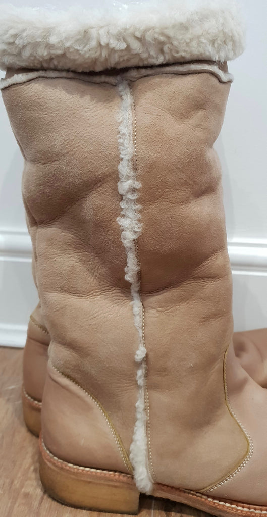 BARBARA BUI Beige Leather & Suede Cream Shearling Trim Flat Winter Boots 39 UK6