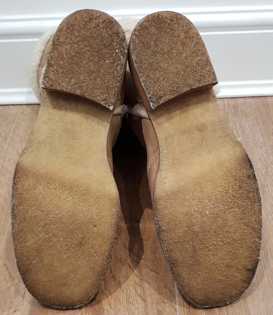 BARBARA BUI Beige Leather & Suede Cream Shearling Trim Flat Winter Boots 39 UK6